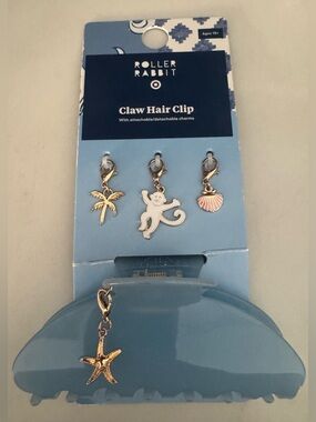 🩵Roller Rabbit x Target Light Blue Hair Clip with Detachable Gold Charms